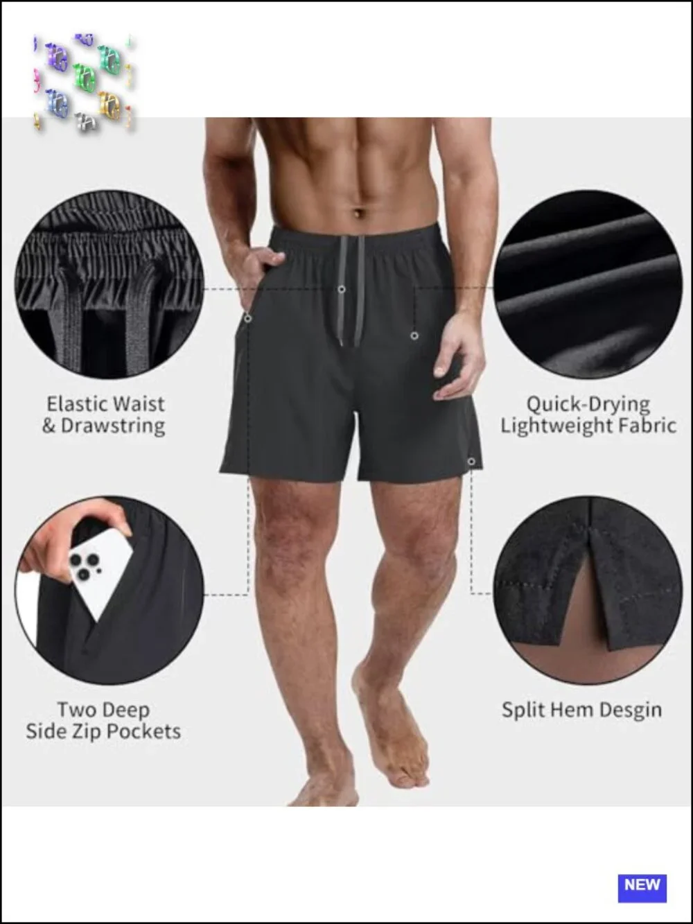 3 Pack Men's Athletic Running Shorts 5 Inch Quick Dry with Zip Pockets